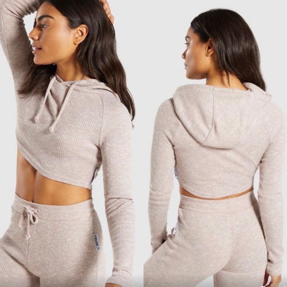 Gymshark Slounge Crop Hoodie Taupe Marl
